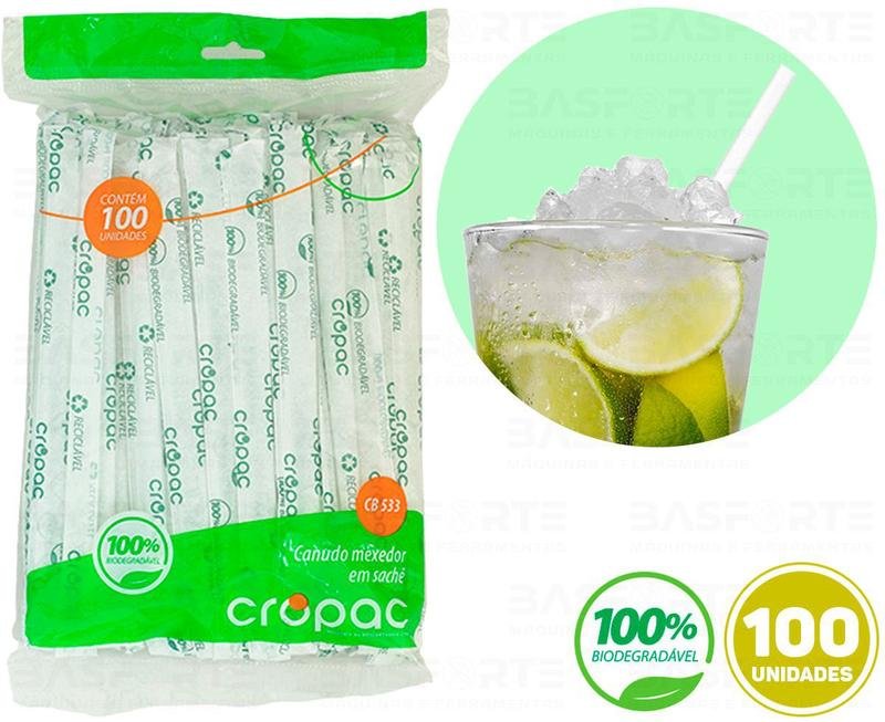 Canudo Biodegradável Mexedor 100 unidades