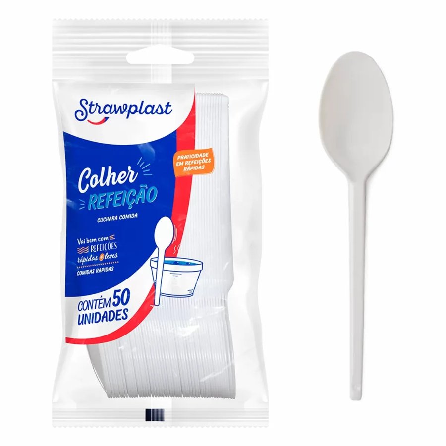 Colher Refeição Strawplast 50 unidades