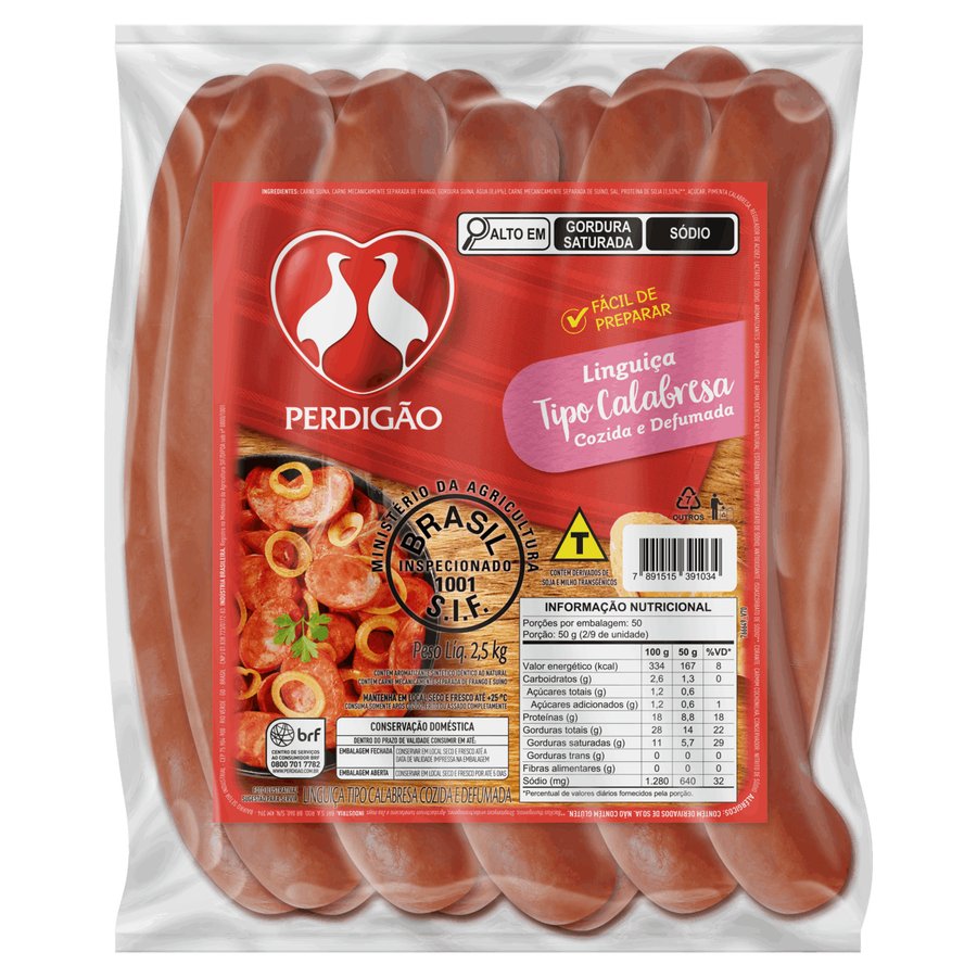 Linguiça Tipo Calabresa Cozida Defumada em Gomos
